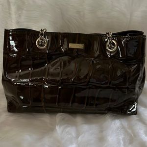 Brown patent leather, croc embossed leather Kate Spade shoulder bag